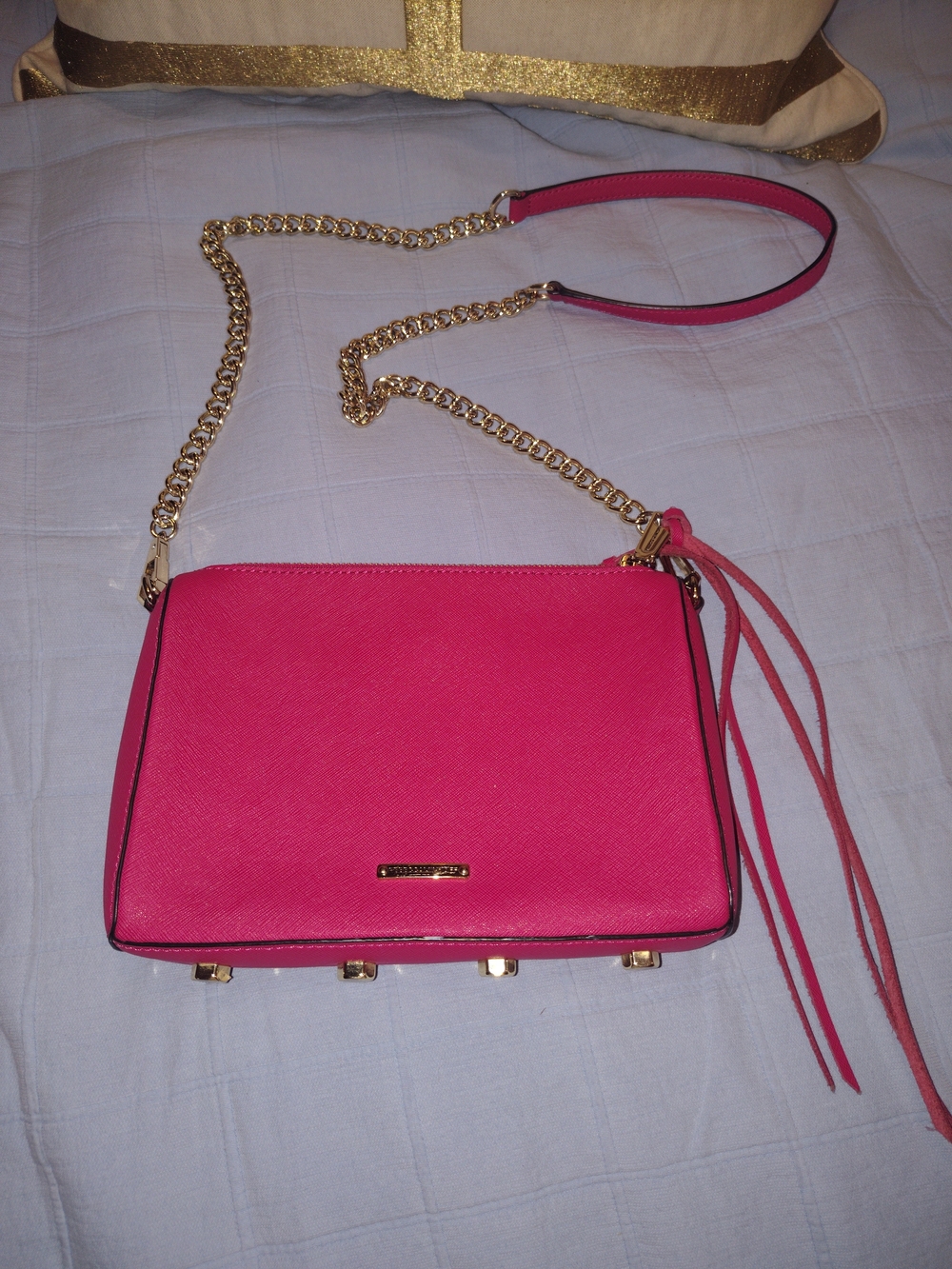 Rebecca Minkoff Avery Crossbody Bag Hot Pink Saffiano Leather With Gold Hardware